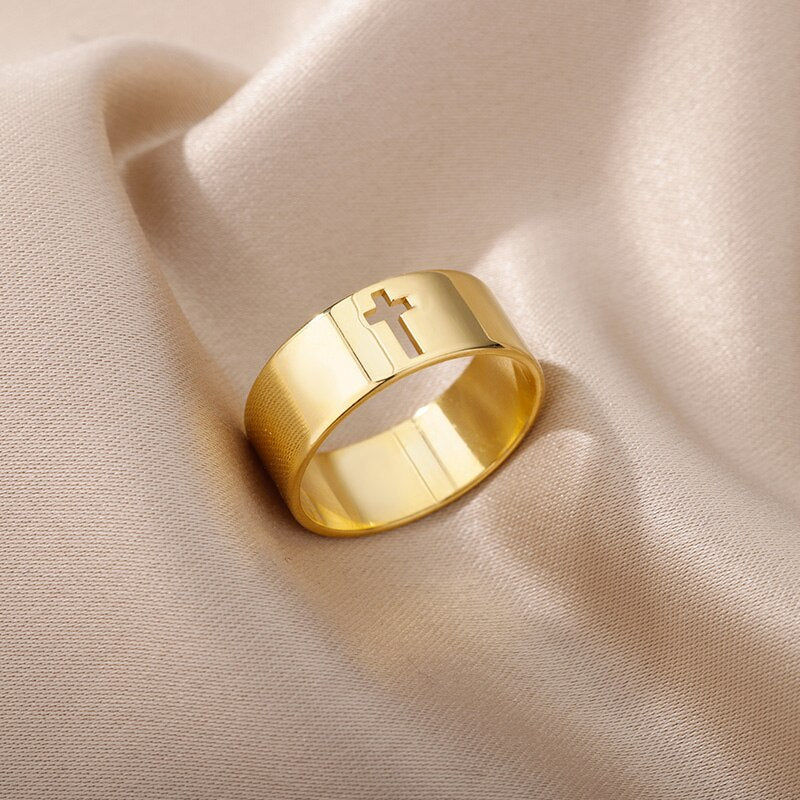 Stainless Steel Solid Color Cross Ring