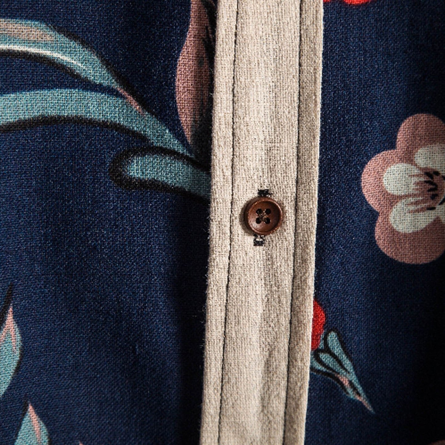 Linen Print Button Down Mens Shirt