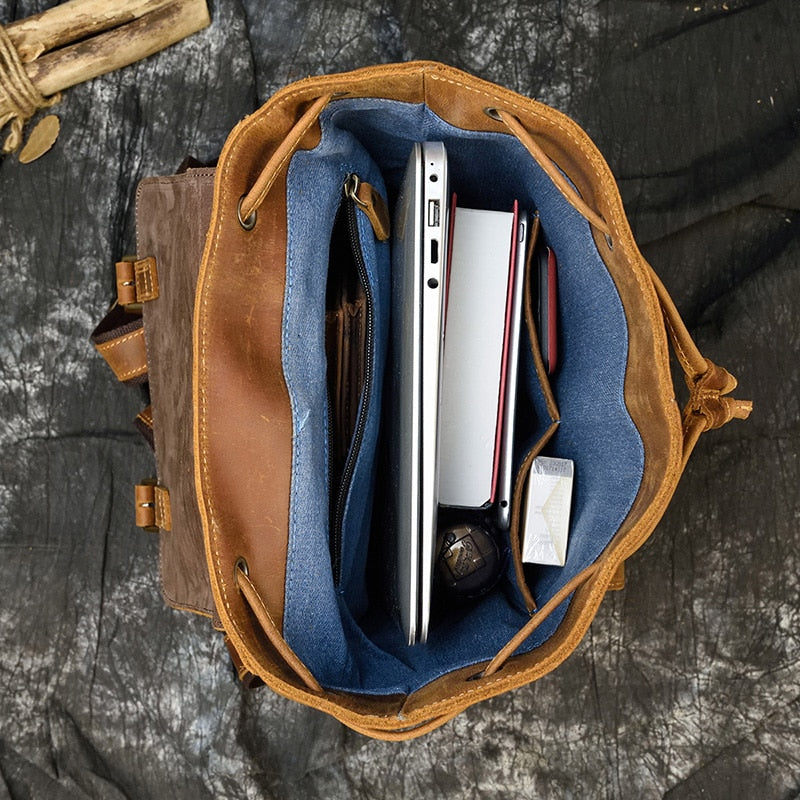 Vintage Crazy Horse Leather Mens Backpack