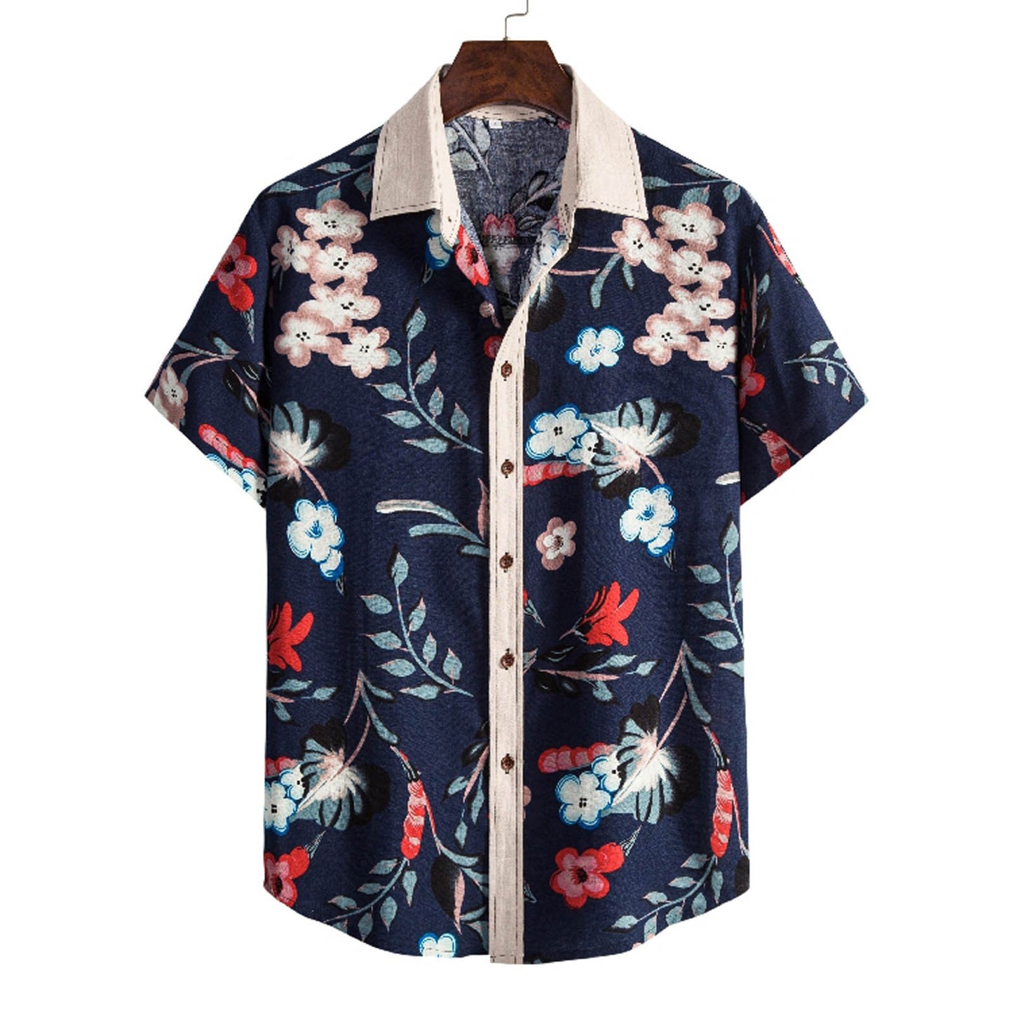 Linen Print Button Down Mens Shirt