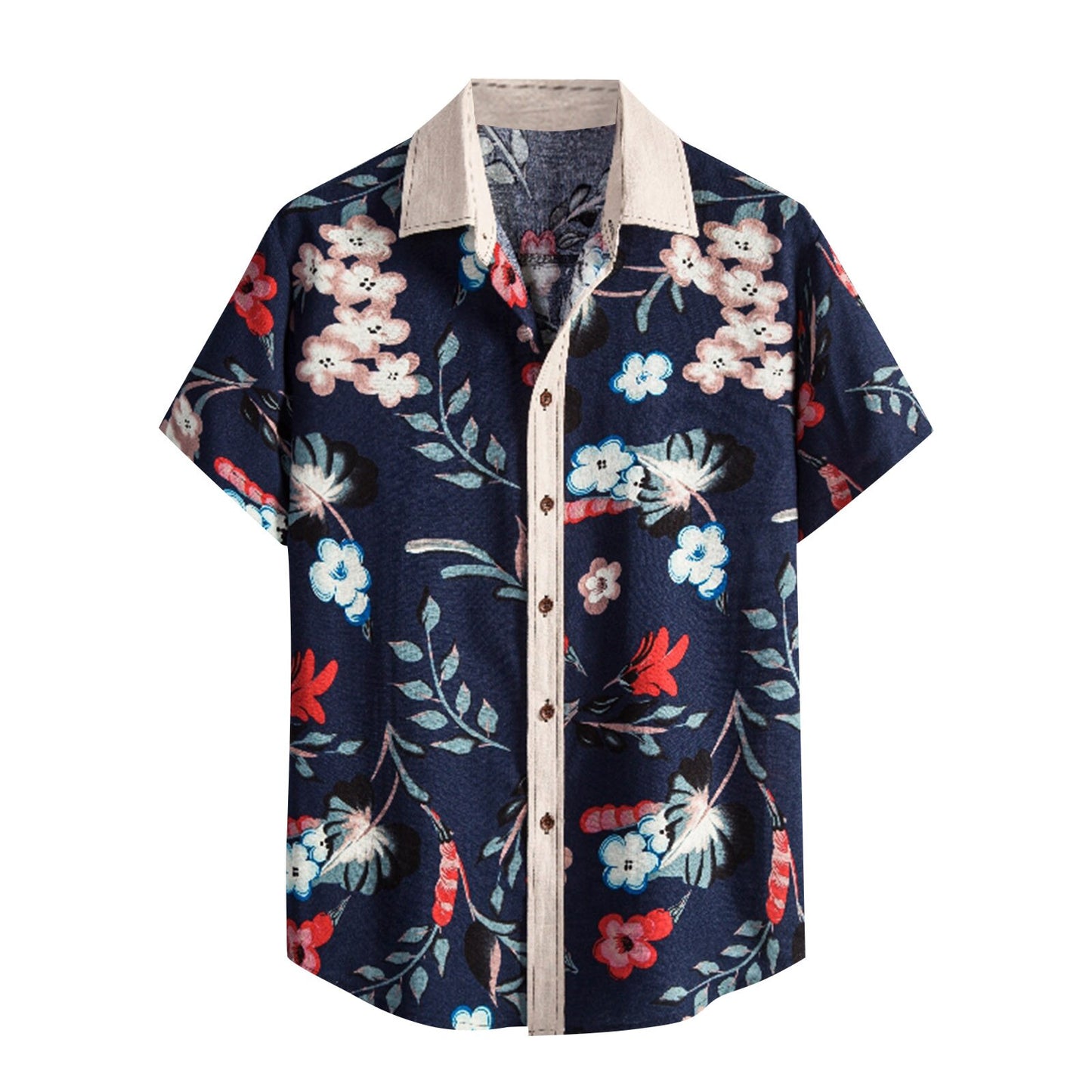 Linen Print Button Down Mens Shirt