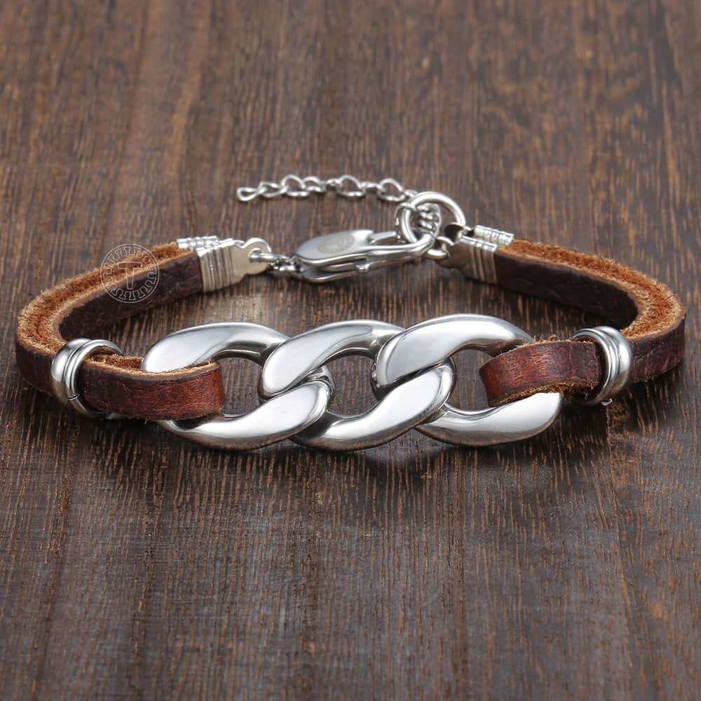 Genuine Leather Chain Bracelet For Men