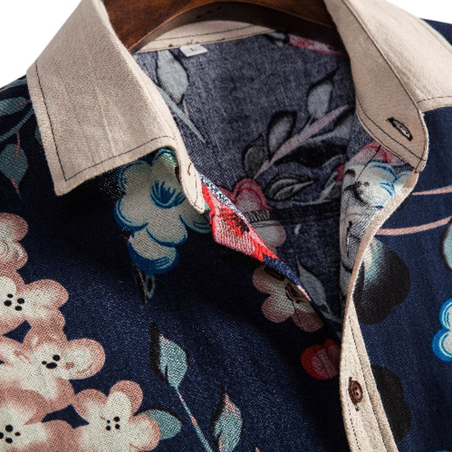 Linen Print Button Down Mens Shirt