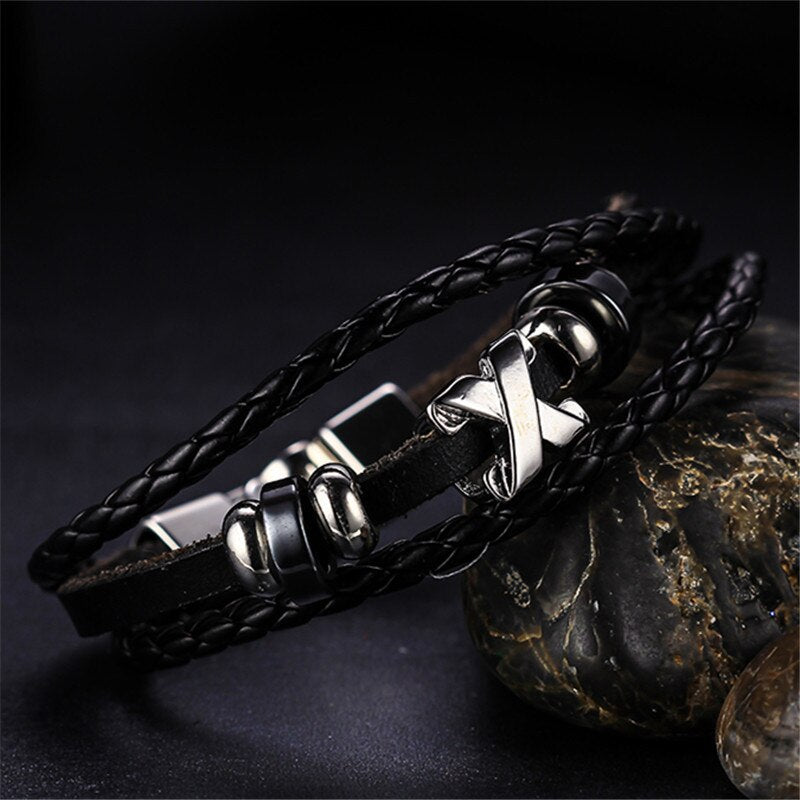 Leather "X " Cross Bracelet