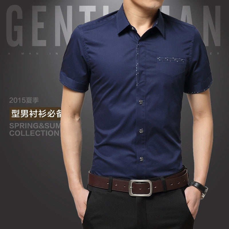 Luxury Men Cotton Short Sleeves Dress Shirt