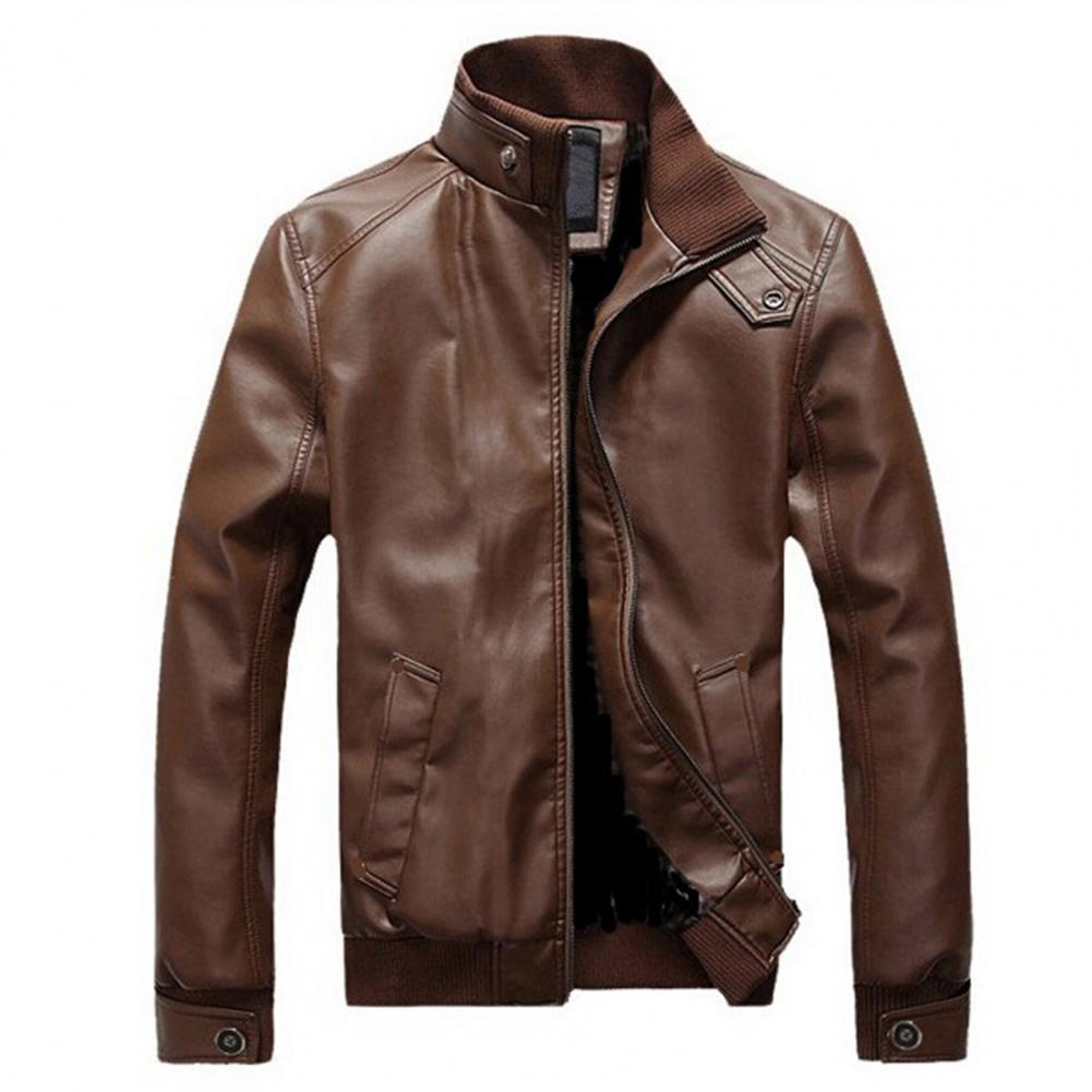 Men Solid Color Motorcycle Jacket