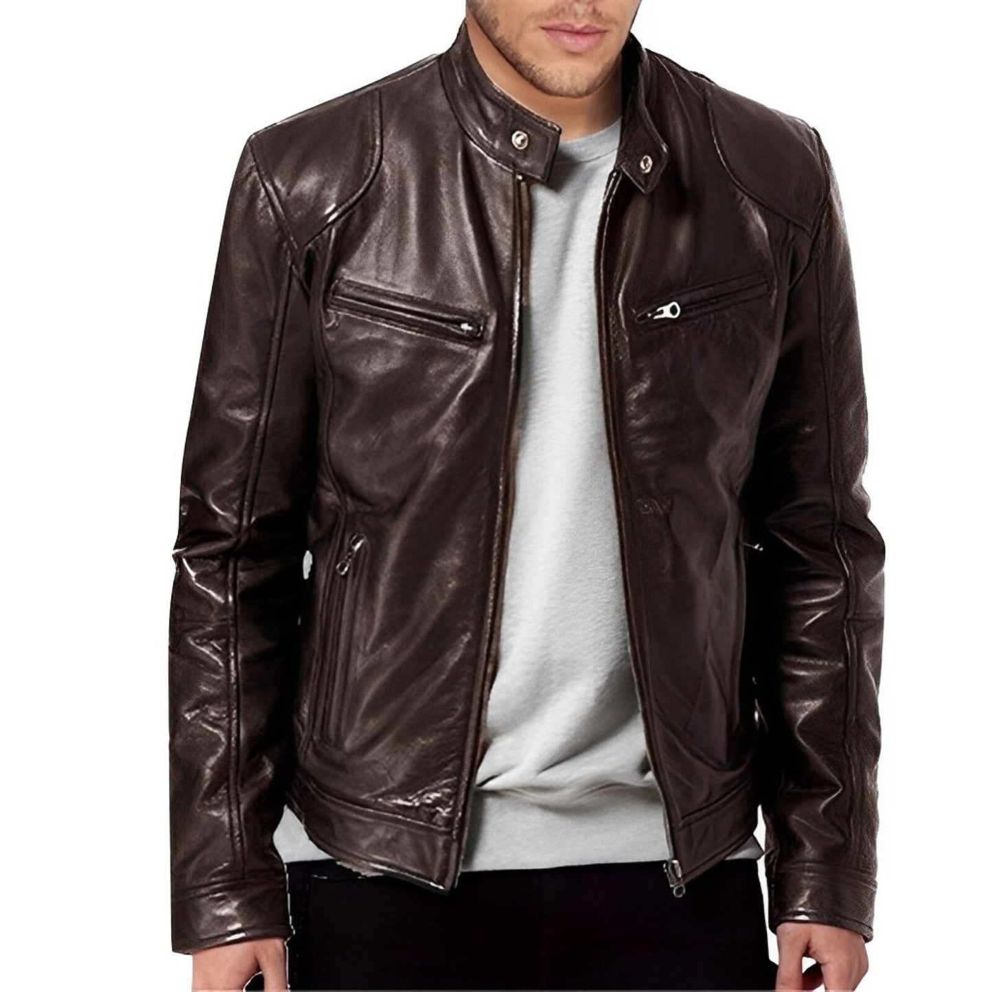 Men Autumn Vintage Zip Leather Jacket