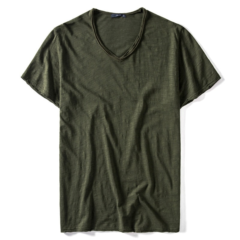 Mens V-Neck Slim Fit Pure Cotton T-shirt