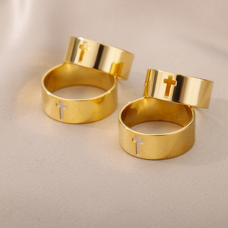 Stainless Steel Solid Color Cross Ring