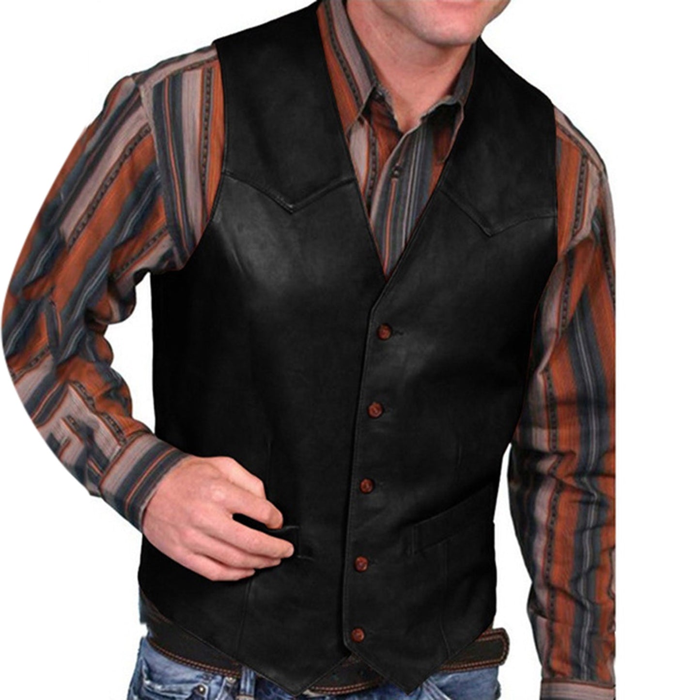 Mens Vest Retro V-Neck Solid Shirt