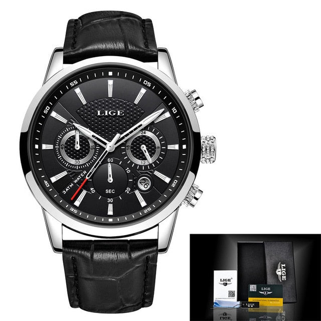 LIGE Leather Wrist Watch