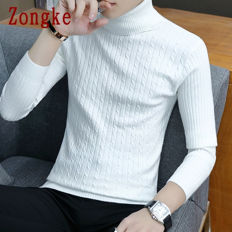 ZONGKE Thin White Turtleneck Sweater