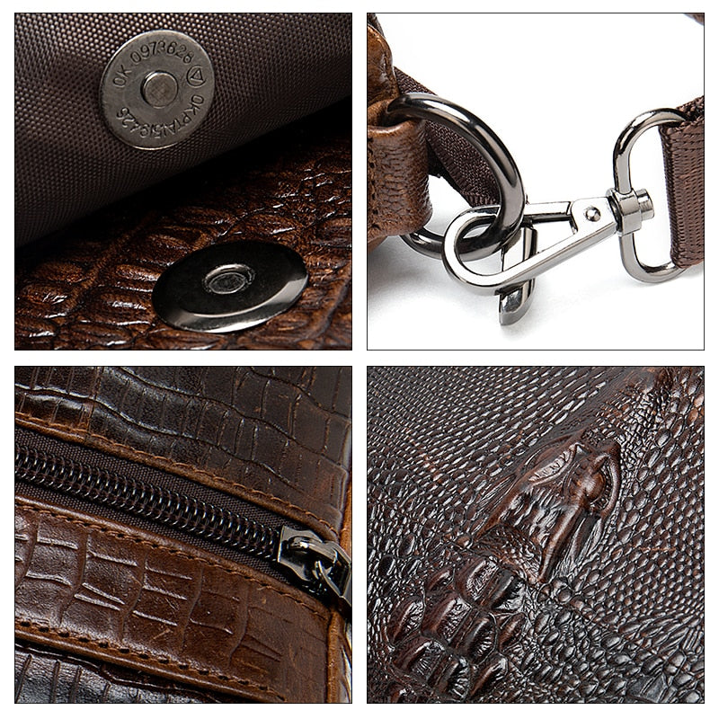 WESTAL Mens Crocodile Pattern Genuine Leather Vintage Shoulder Bag