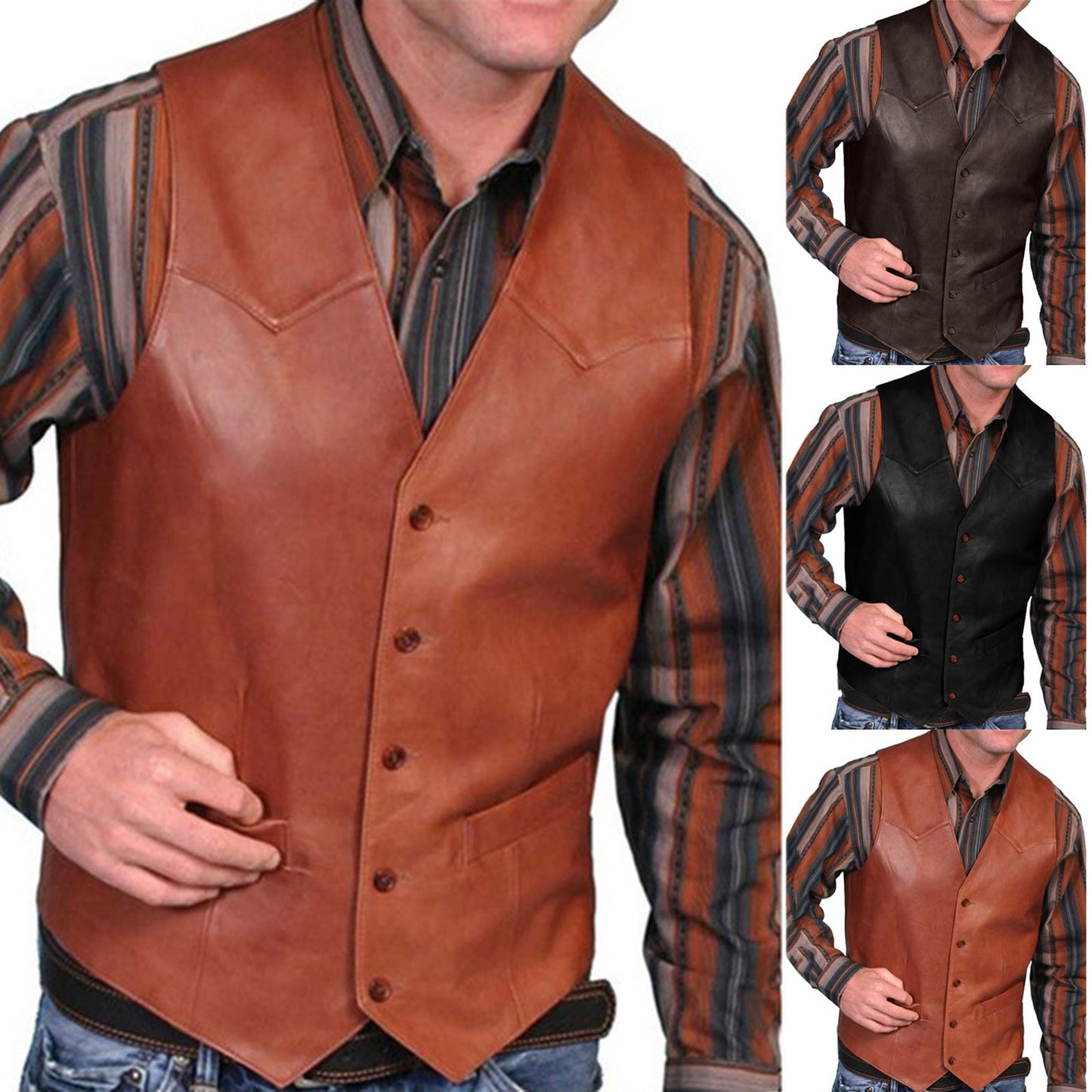 Mens Vest Retro V-Neck Solid Shirt