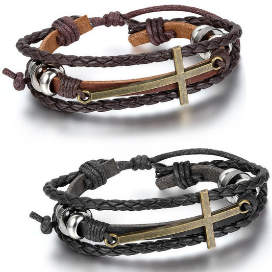 Vintage Leather Cross Bracelets