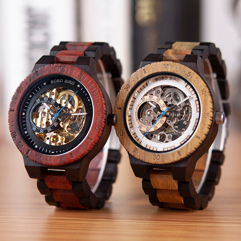 BOBO BIRD Wooden Mechanical Skelleton Watch