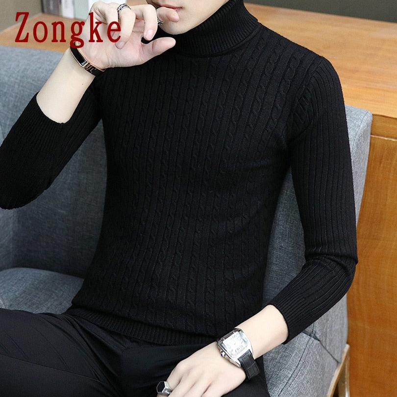 ZONGKE Thin White Turtleneck Sweater