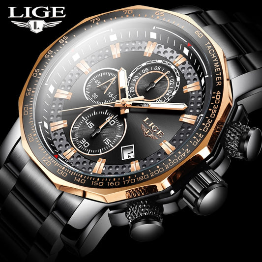 LIGE Luxury Stainless Steel Watch