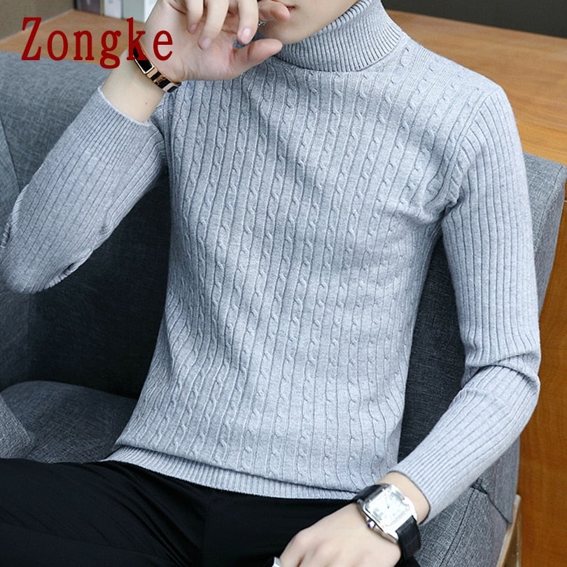 ZONGKE Thin White Turtleneck Sweater