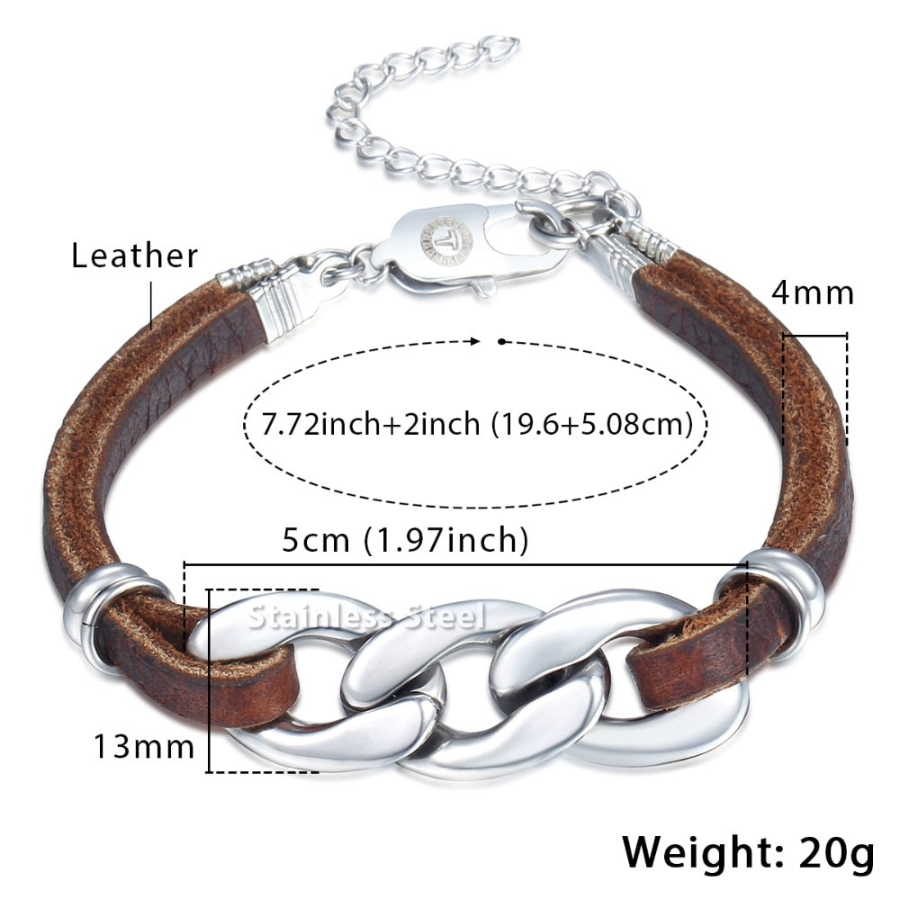 Genuine Leather Chain Bracelet For Men