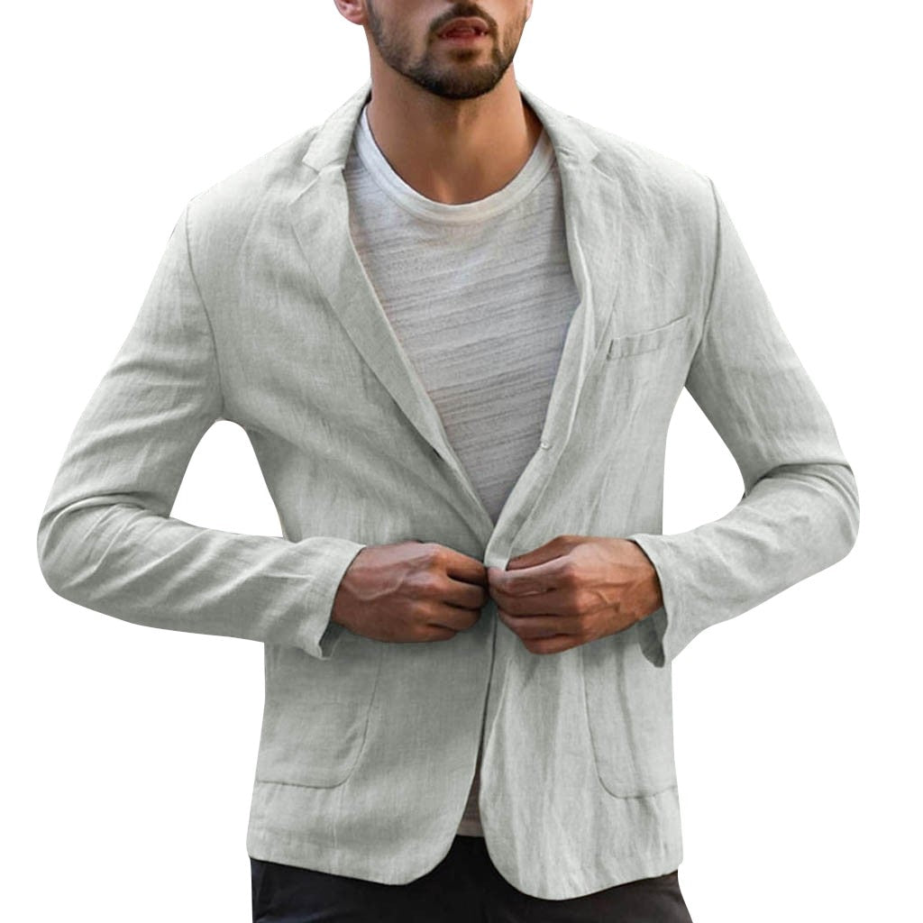 Slim Fit Linen Blend Pocket Solid Blazer