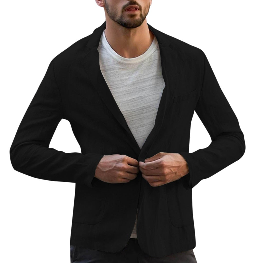 Slim Fit Linen Blend Pocket Solid Blazer