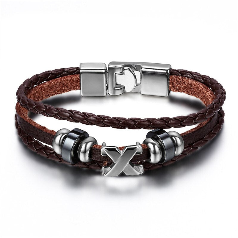 Leather "X " Cross Bracelet