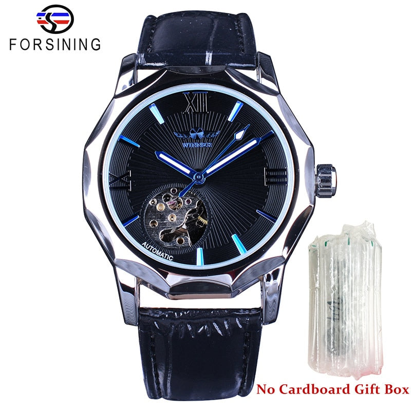 WINNER Blue Ocean Geometry Design Transparent Skeleton Watch