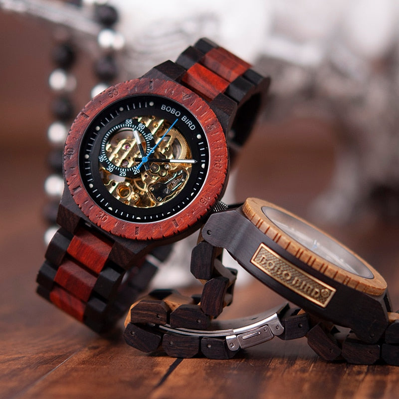 BOBO BIRD Wooden Mechanical Skelleton Watch