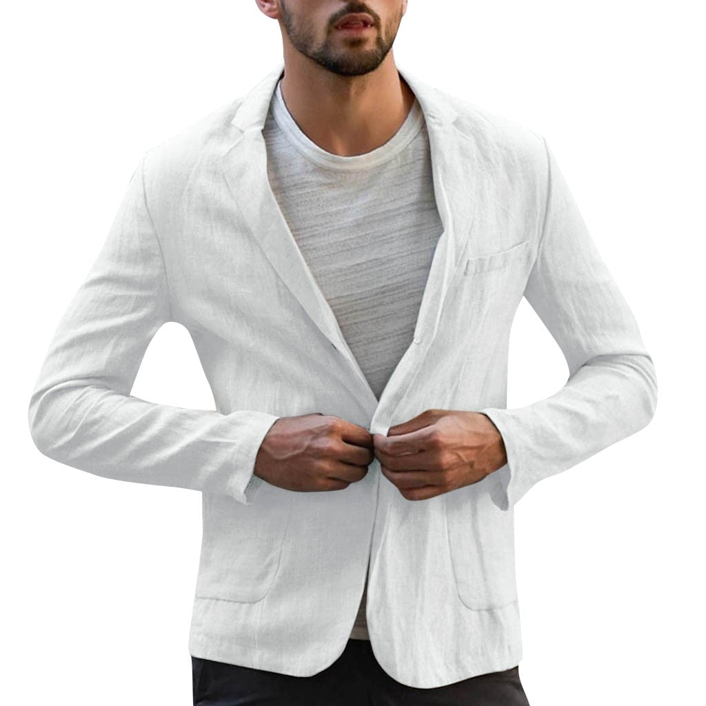 Slim Fit Linen Blend Pocket Solid Blazer