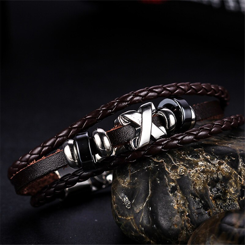 Leather "X " Cross Bracelet