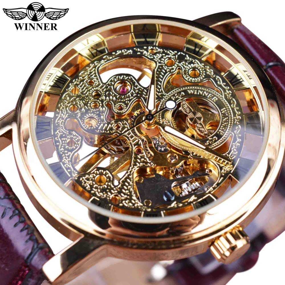 WINNER Transparent Golden Case Luxury Casual Watch