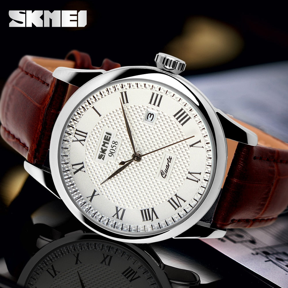 SKMEI Business Casual Leather Wrist Watch