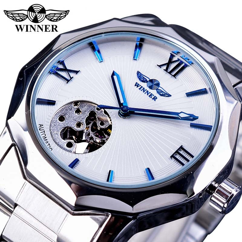 WINNER Blue Ocean Geometry Design Transparent Skeleton Watch