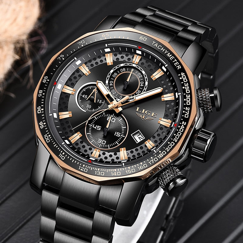 LIGE Luxury Stainless Steel Watch