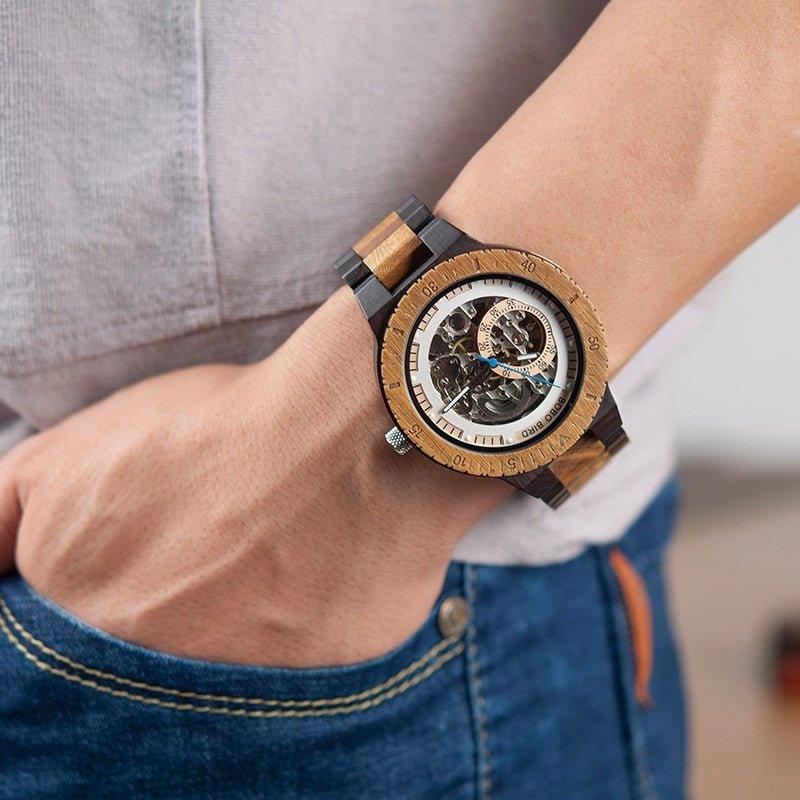 BOBO BIRD Wooden Mechanical Skelleton Watch