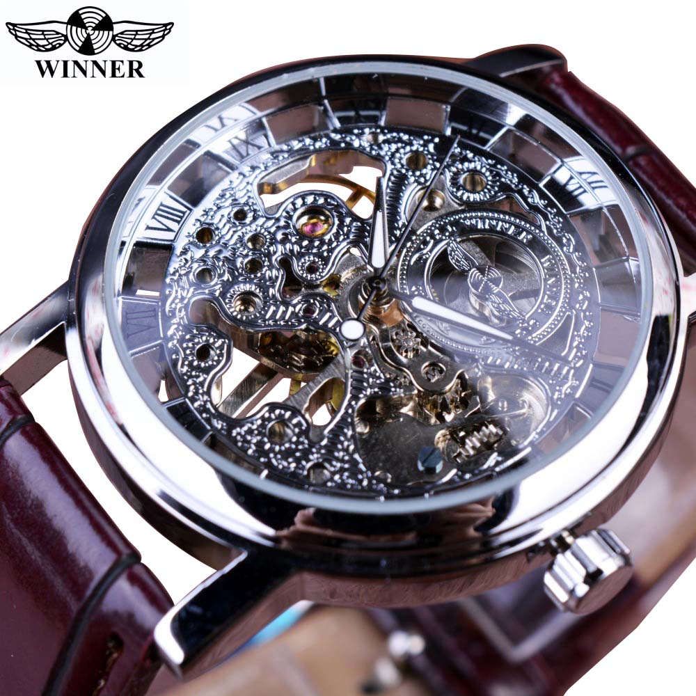 WINNER Transparent Golden Case Luxury Casual Watch