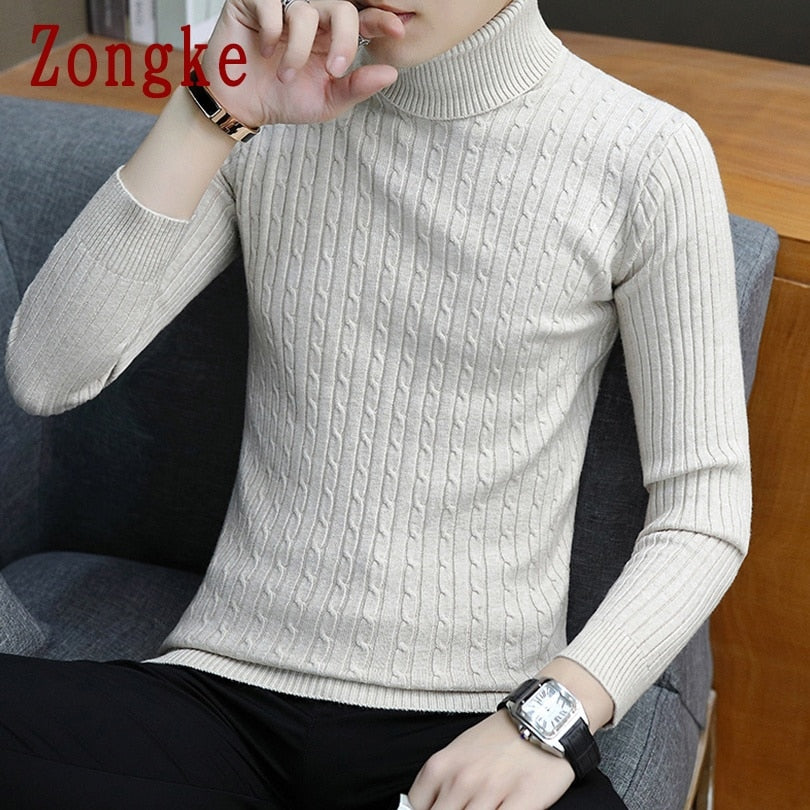 ZONGKE Thin White Turtleneck Sweater