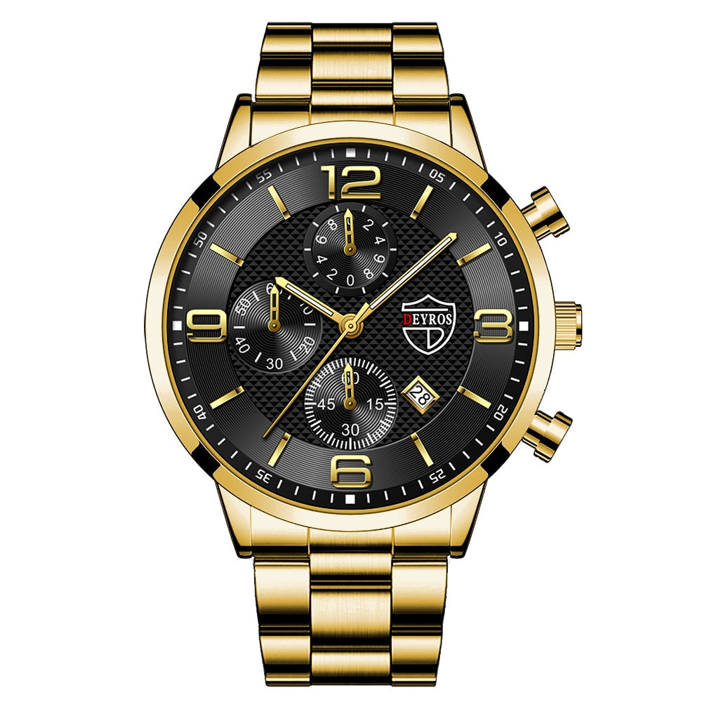 LUXURY Mens Gold Business Watch