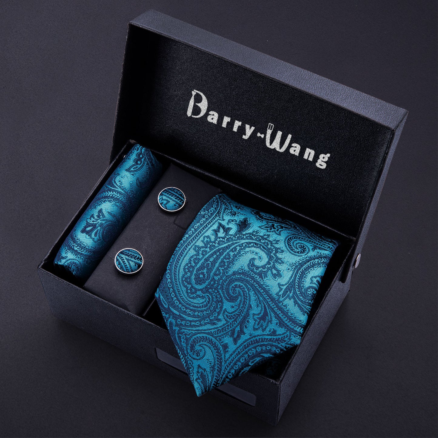 Mens Paisley Silk Tie Pocket Square Gift Box Set