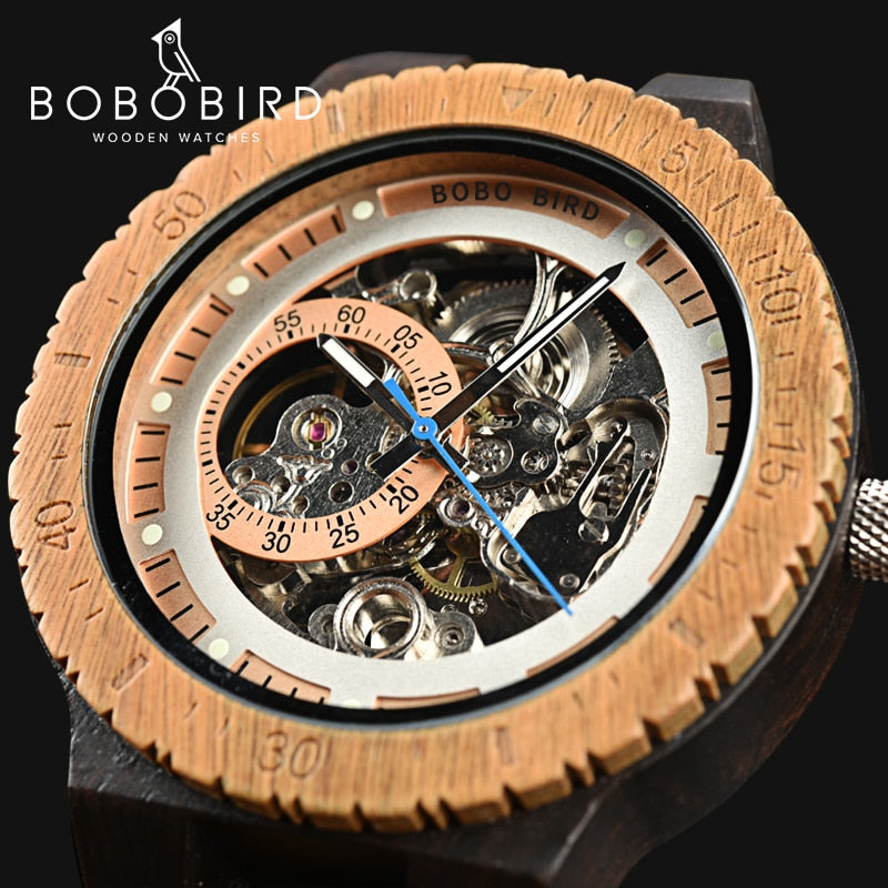 BOBO BIRD Wooden Mechanical Skelleton Watch