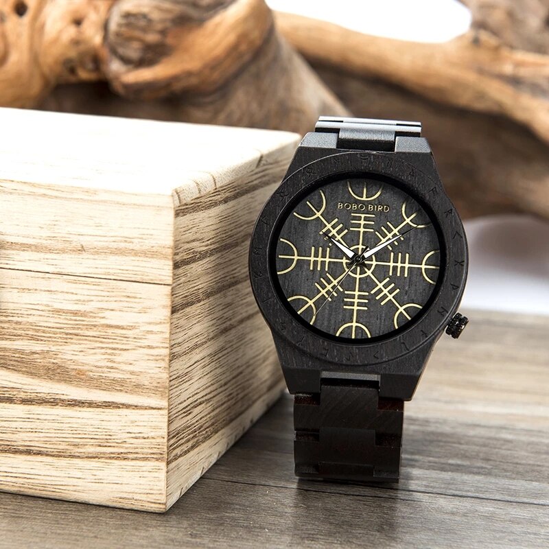 BOBO BIRD Men's Luxury Retro Ebony Wristwatch