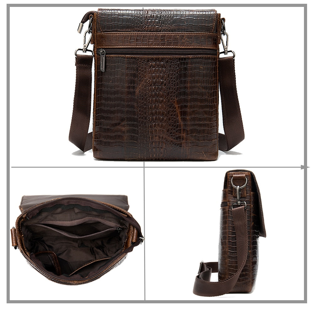 WESTAL Mens Crocodile Pattern Genuine Leather Vintage Shoulder Bag