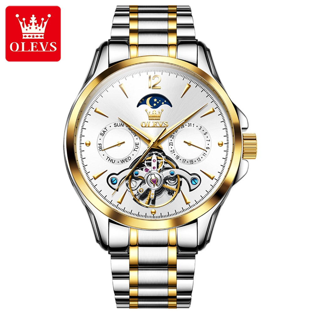 OLEVS Classic Skeleton Tourbillon Automatic Mechanical Watch