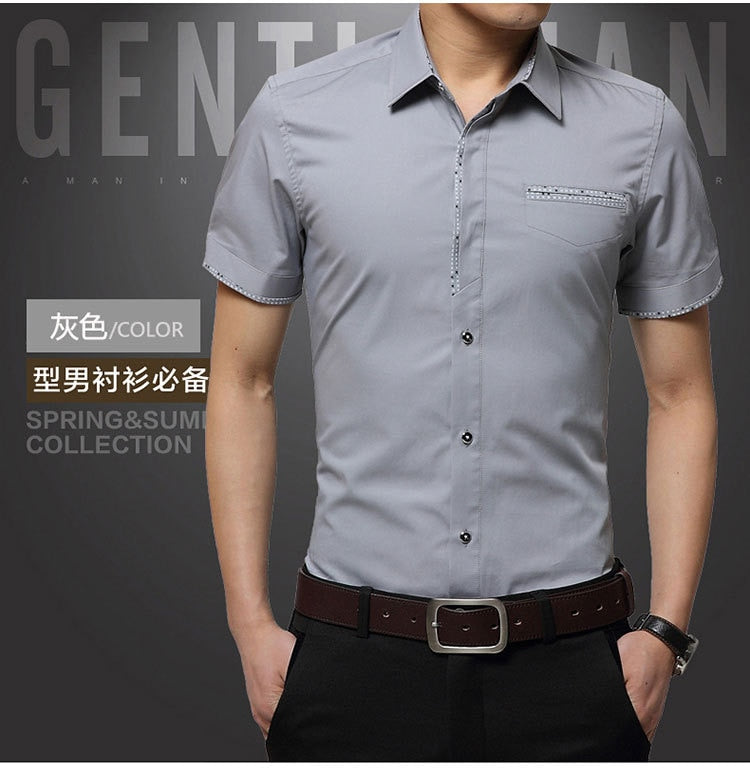 Luxury Men Cotton Short Sleeves Dress Shirt