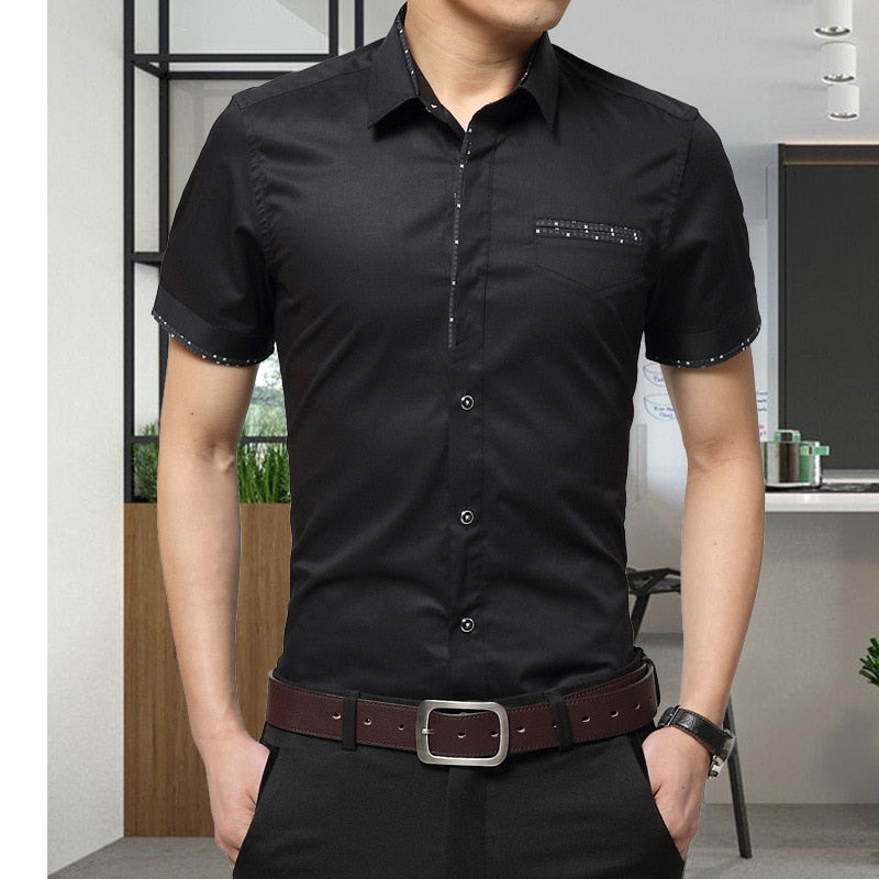 Luxury Men Cotton Short Sleeves Dress Shirt