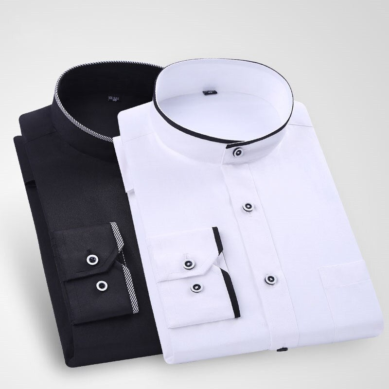 Stand Collar Long Sleeve Slim Fit Dress Shirt