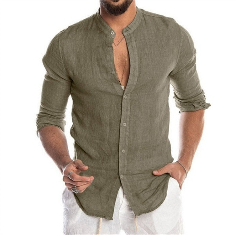 Solid Color Linen Long Sleeve Shirt