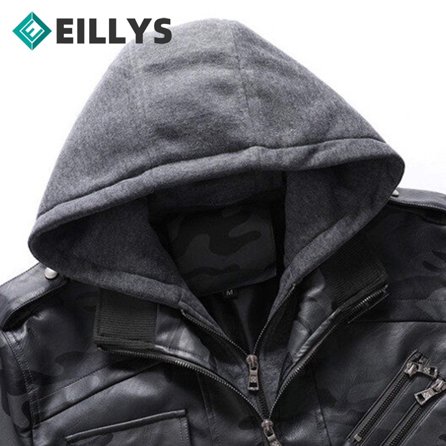 Mens Hooded PU Leather Jacket