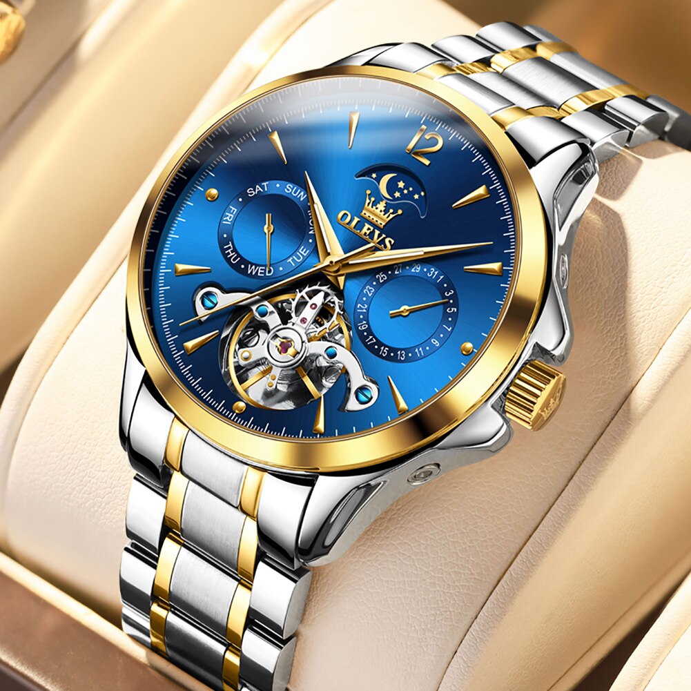 OLEVS Classic Skeleton Tourbillon Automatic Mechanical Watch